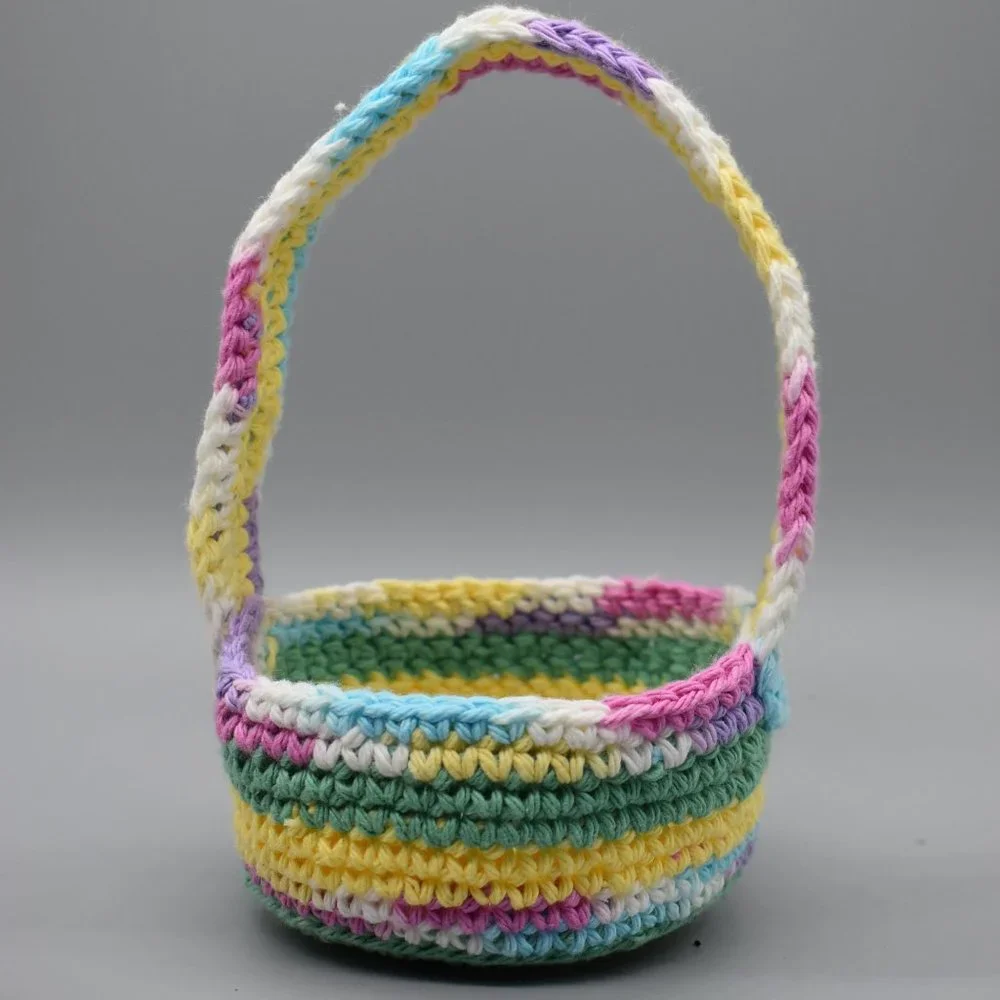 Hand Crafted Crochet Kitty Cat Easter Basket With Catnip toys